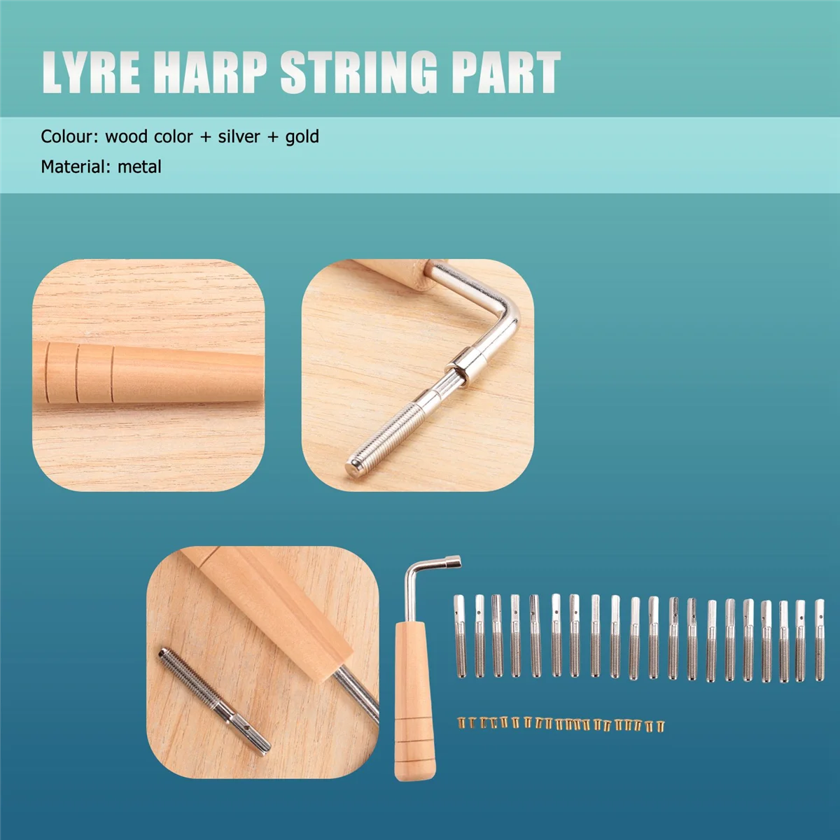 High-end 20 Pcs Tuning Pin Nails and 20Pcs Rivets,with L-Shape Tuning Wrench,for Lyre Harp Small Harp Musical Stringed Instrumen