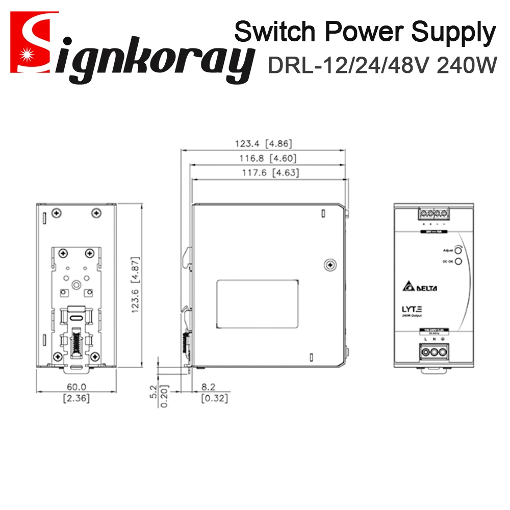 Imagem -04 - Signkoray-fonte de Alimentação de Comutação Original tipo Trilho Din Série Drl 240w 12v 24v 48v 10a Monofásico 5060hz