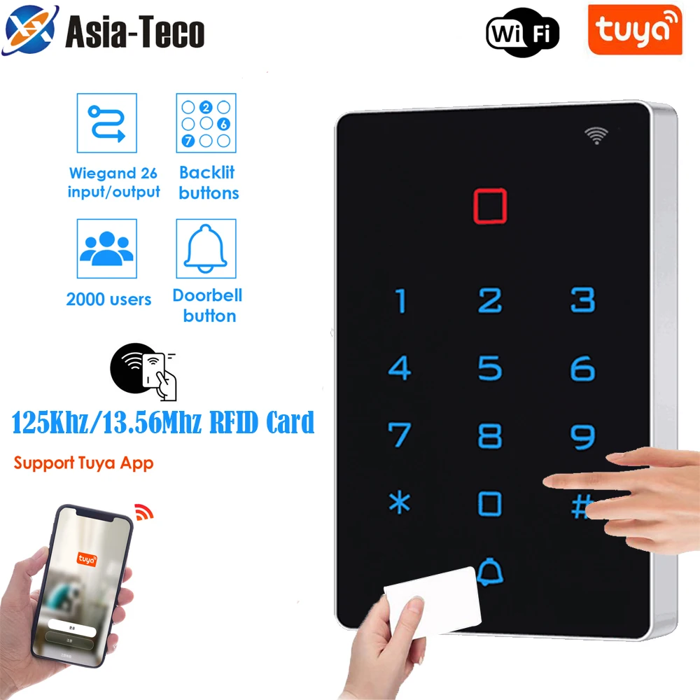 

Tuya App RFID Keyless Access Control Keypad 2000 User EM / MF Card Touch Screen Standalone Access Controll Reader Non-Waterproof