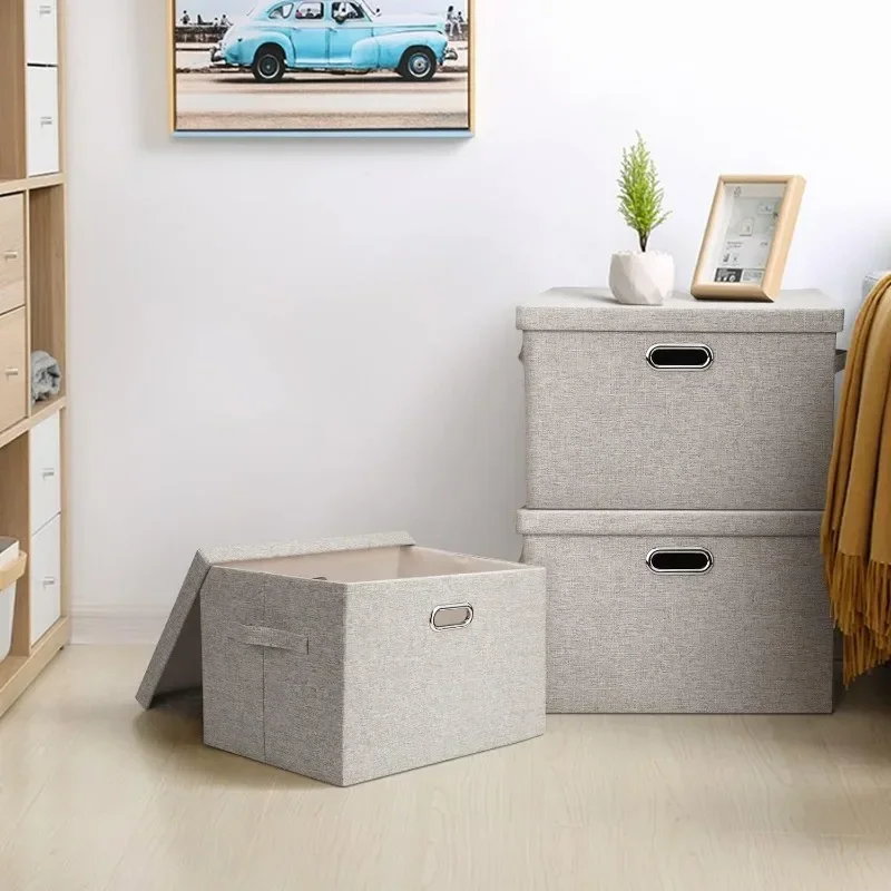 

Foldable Stackable Storage Boxes with Lids, Storage Cube Basket Container Organizer for Bedroom Office