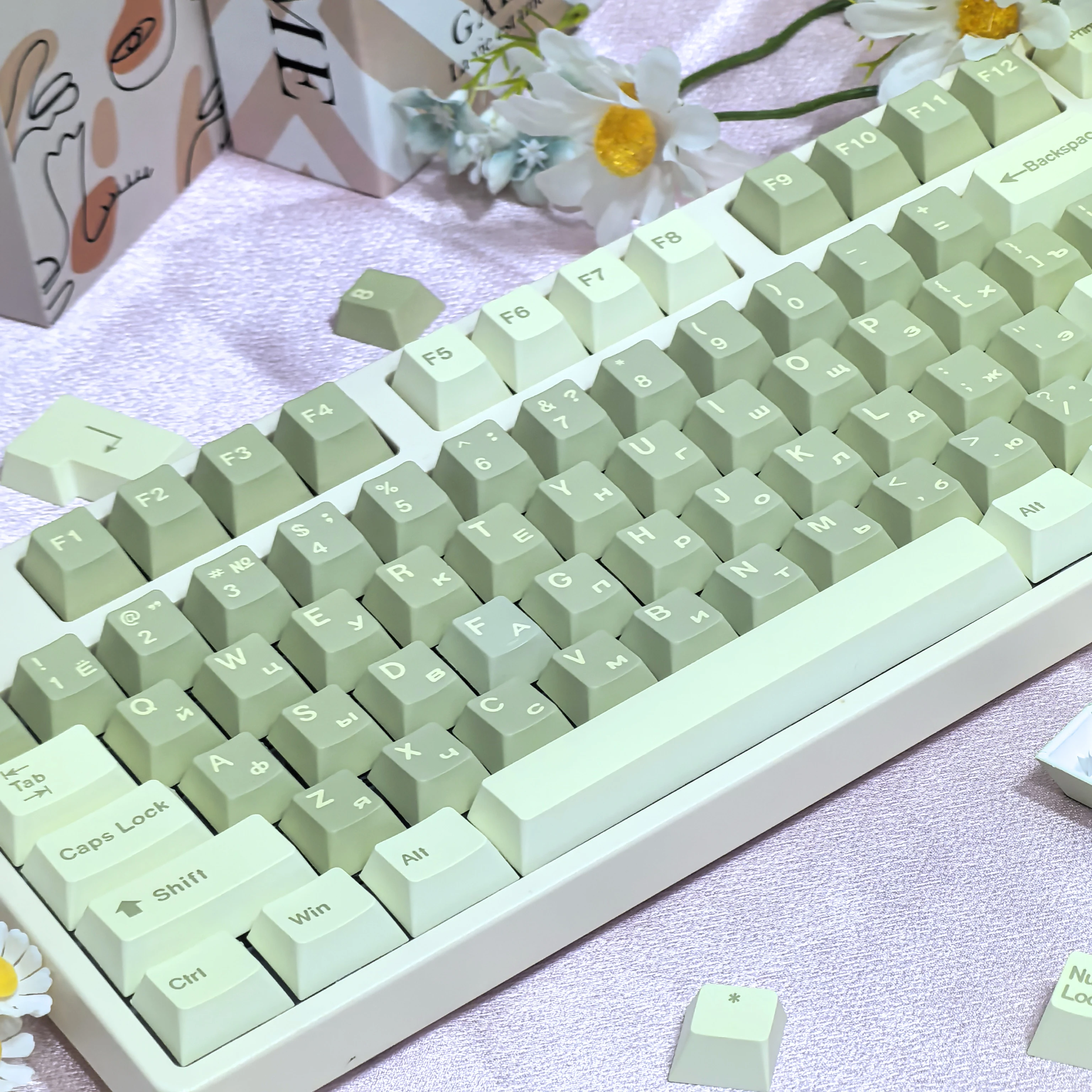 Imagem -02 - Keycap Simples Verde Fresco Cereja Pbt para Teclado Mecânico Faça Você Mesmo Hangul com Chave Iso 133 Chaves ru kr en Nova Zelândia