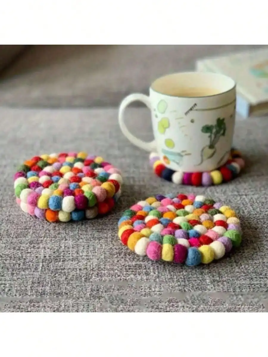 1 PC Handmade Wool Felt Colorful Ball - Featured Stunning Coasters: Heat - Insulating And Stylish Table Accessories sh25043013639722964