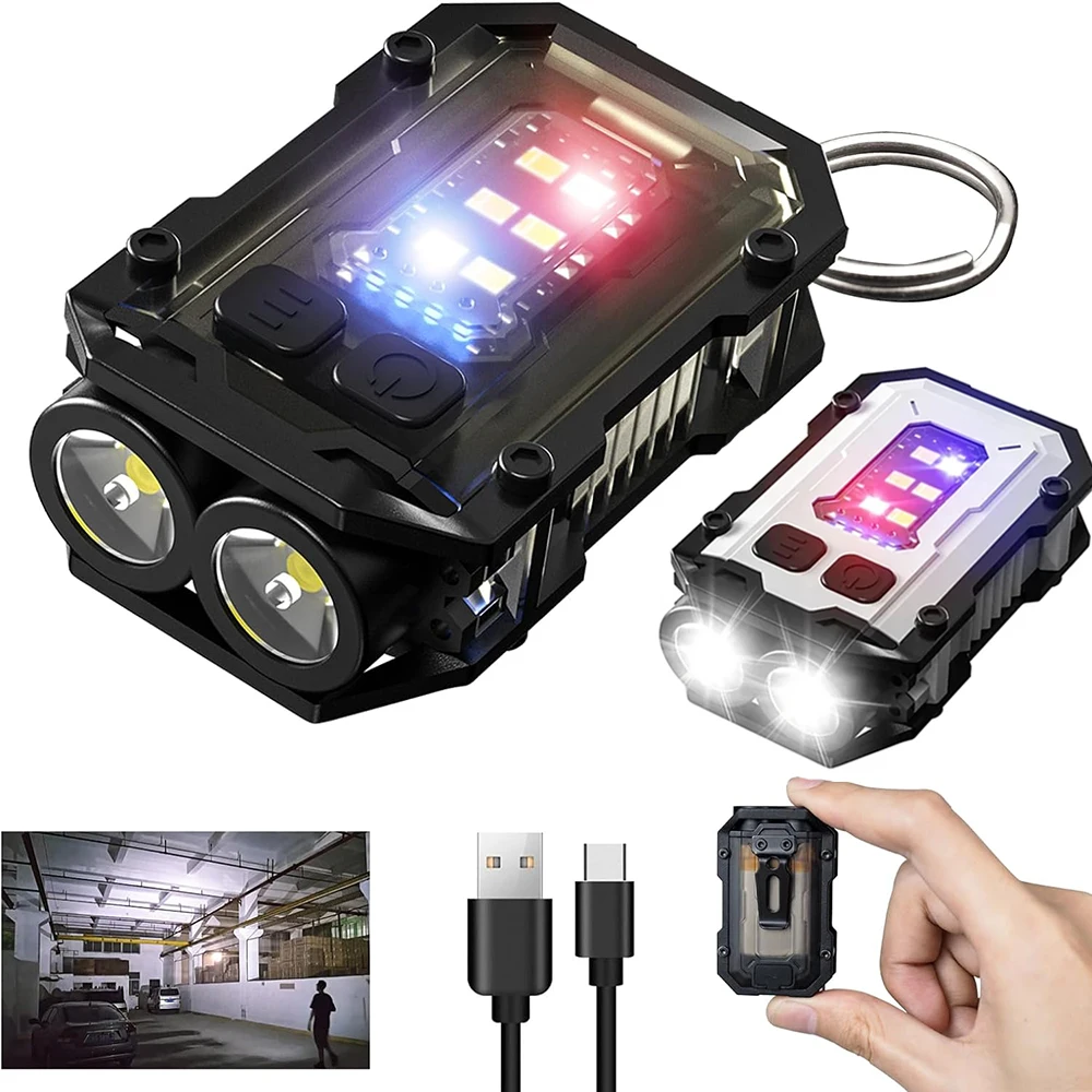 LED High Bright Flashlight Portable Mini Keychain Light Dual Light Source Outdoor Camping Fishing Multi-function Tool Torch Lamp