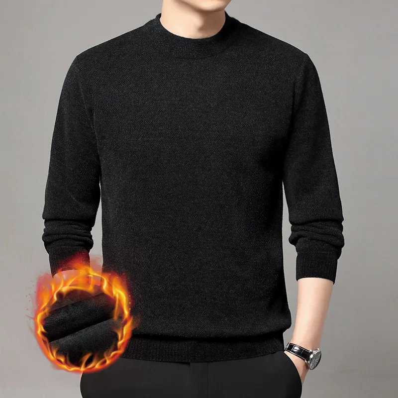 

Зимний бархатный полуводолазка из снежной норки, мужской теплый и холодный низ, мужской однотонный свитер с круглым вырезом среднего возраста