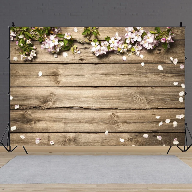 Photography Props 7X5 FT Spring Flowers Wooden Wall Photography Background Cloth Newborn Baby Photo Background