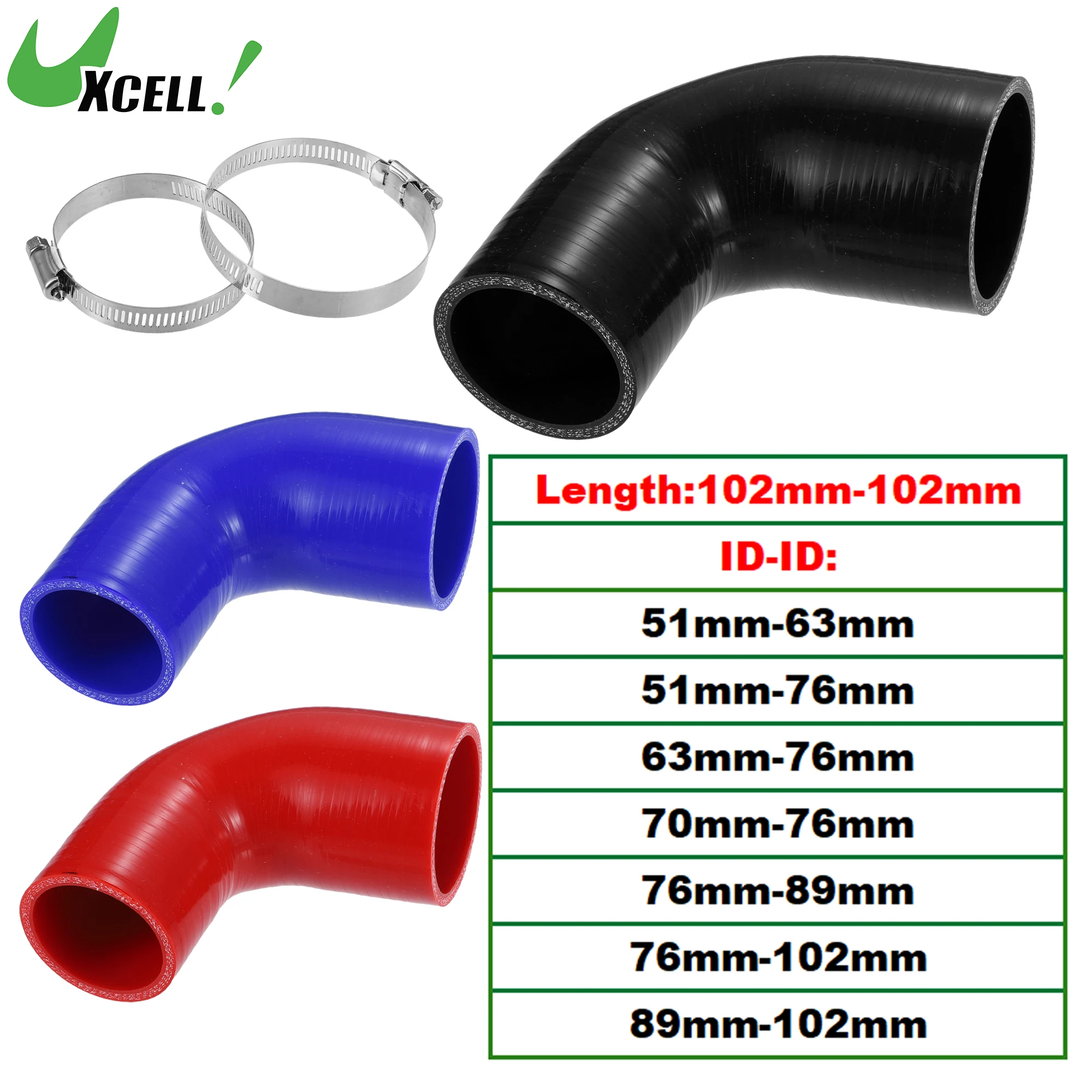 

UXCELL 51mm ID to 63mm ID 51mm ID to 76mm ID Universal 90 Degree Elbow Silicone Hose Coupler Turbo Intercooler Intake Piping