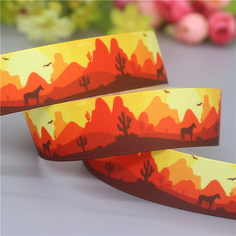 DHK 7/8\'\' 5yards Africa Landscape Animal Printed Grosgrain Ribbon Accessories Material Collar Decoration DIY Sewing Craft C2067