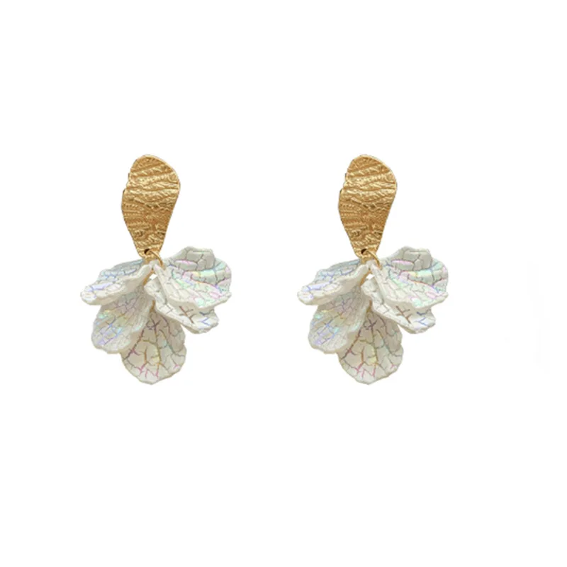 Korean Resin Shell Flower No Ears Hole Clip on Earrings Freshing Temperament Crack Petal Flower Clip Earrings Without Piercing