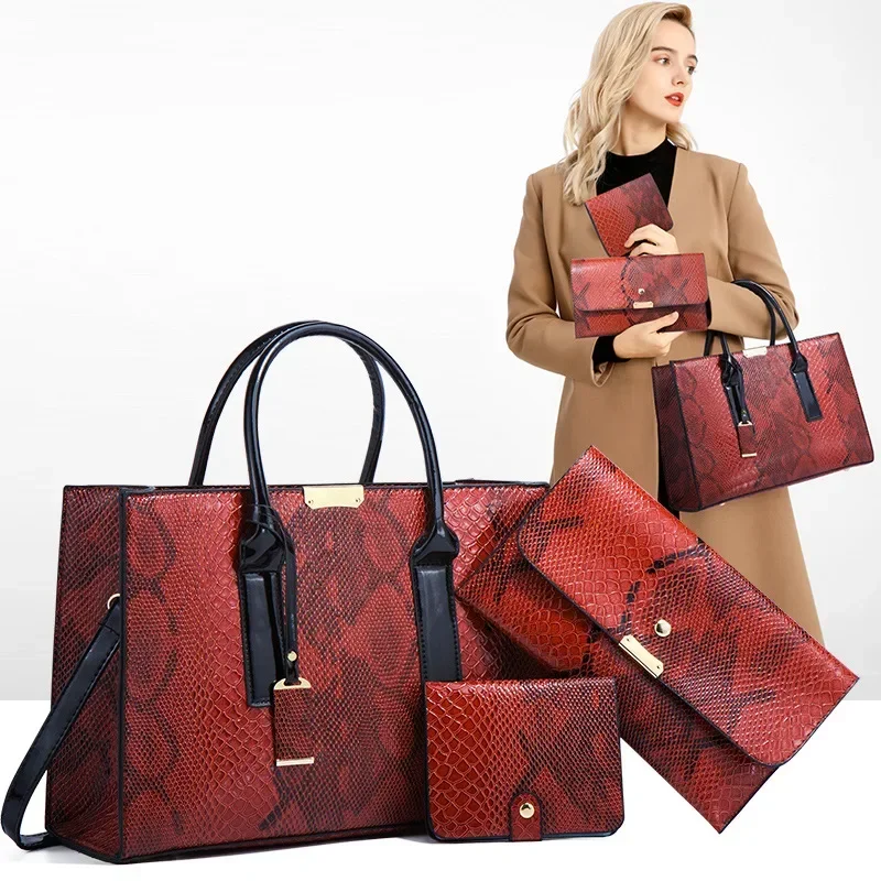 2023 New Snake Skin Pattern Women's Bag Fashion Trend Diagonal Straddle Handbag Retro Large Capacity Three Piece Bag Set