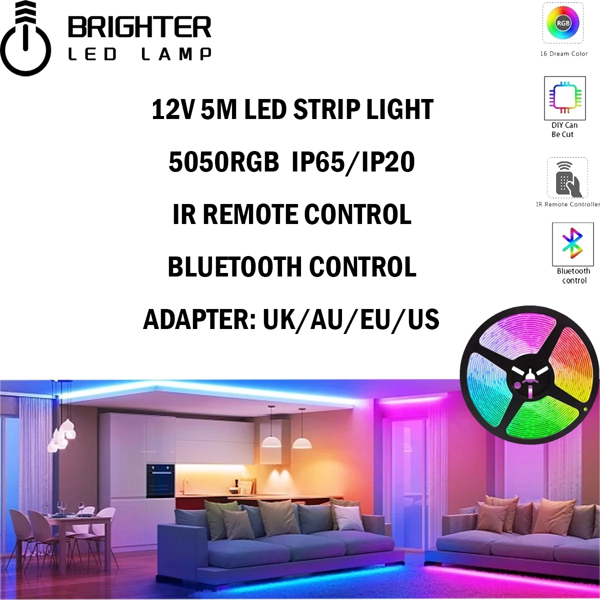 

1-5P светодиодная лента IP65/IP20 RGB инфракрасный пульт дистанционного управления/Bluetooth управление 5050 RGB лампа для ТВ фон вечерние праздничное украшение