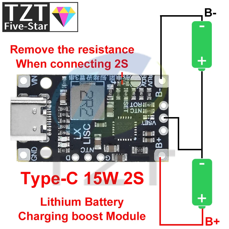 Type-C USB 2-3S BMS 15W 8.4V 12.6V 1.5A Lithium Battery Charging Boost Module With Balanced Support Fast Charge With Indicator