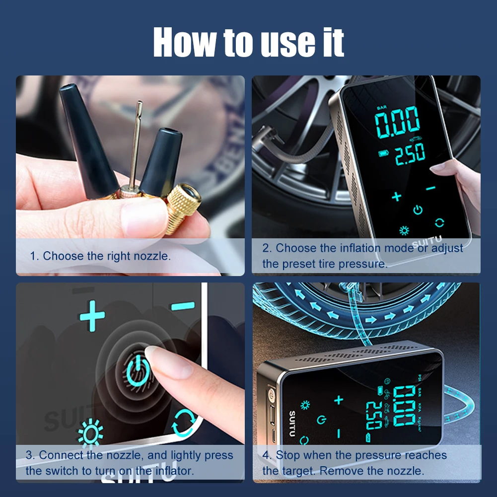 Car Air Compressor Wired/Wireless Digital Touch Electric Air Pump Inflatable for Auto Motorcycle Bicycle Tire Tyre Balls