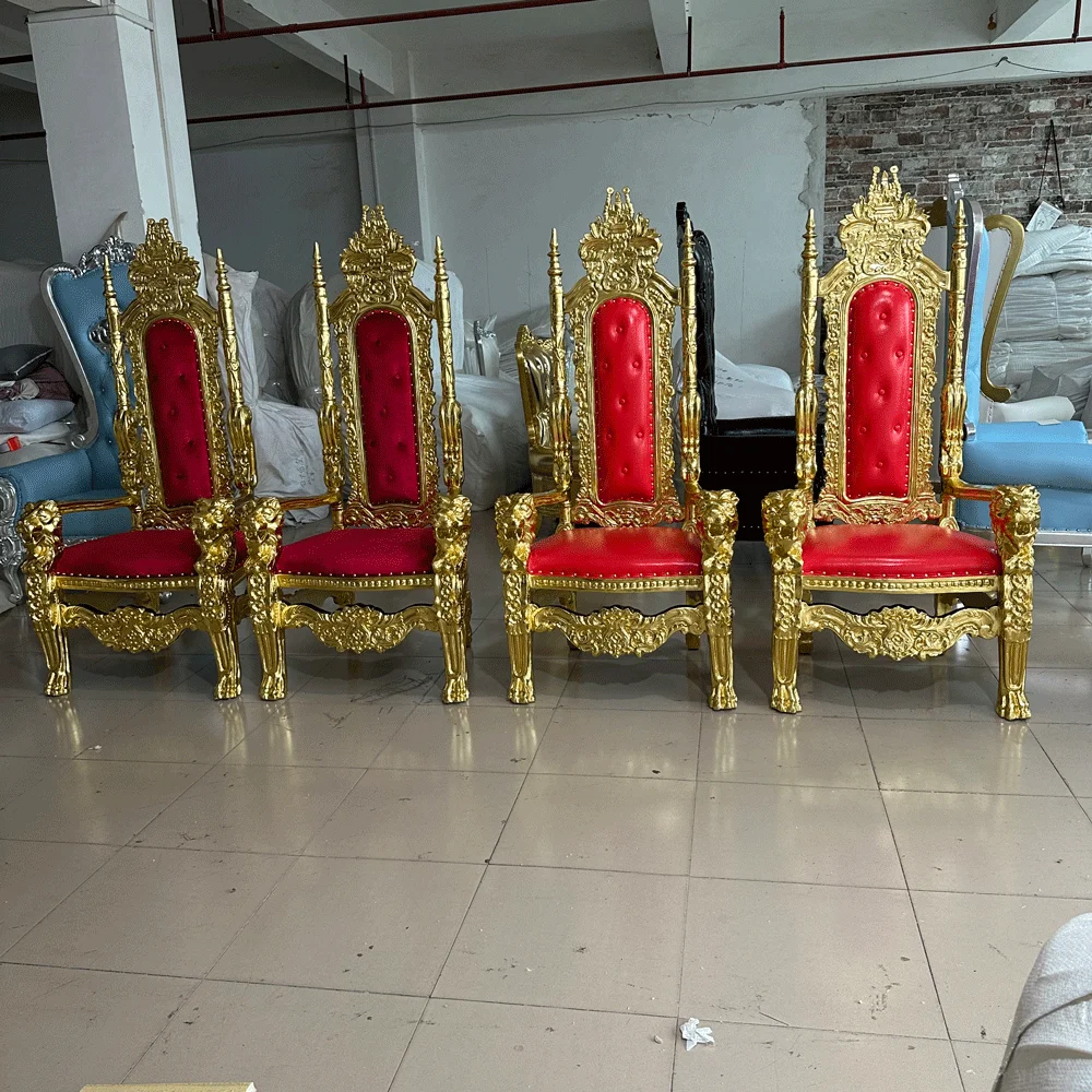 2pcs Events Furniture Rental Cheap Antique King And Queen Party High Back Royal Luxury Wedding Throne Chair For Groom And Bride