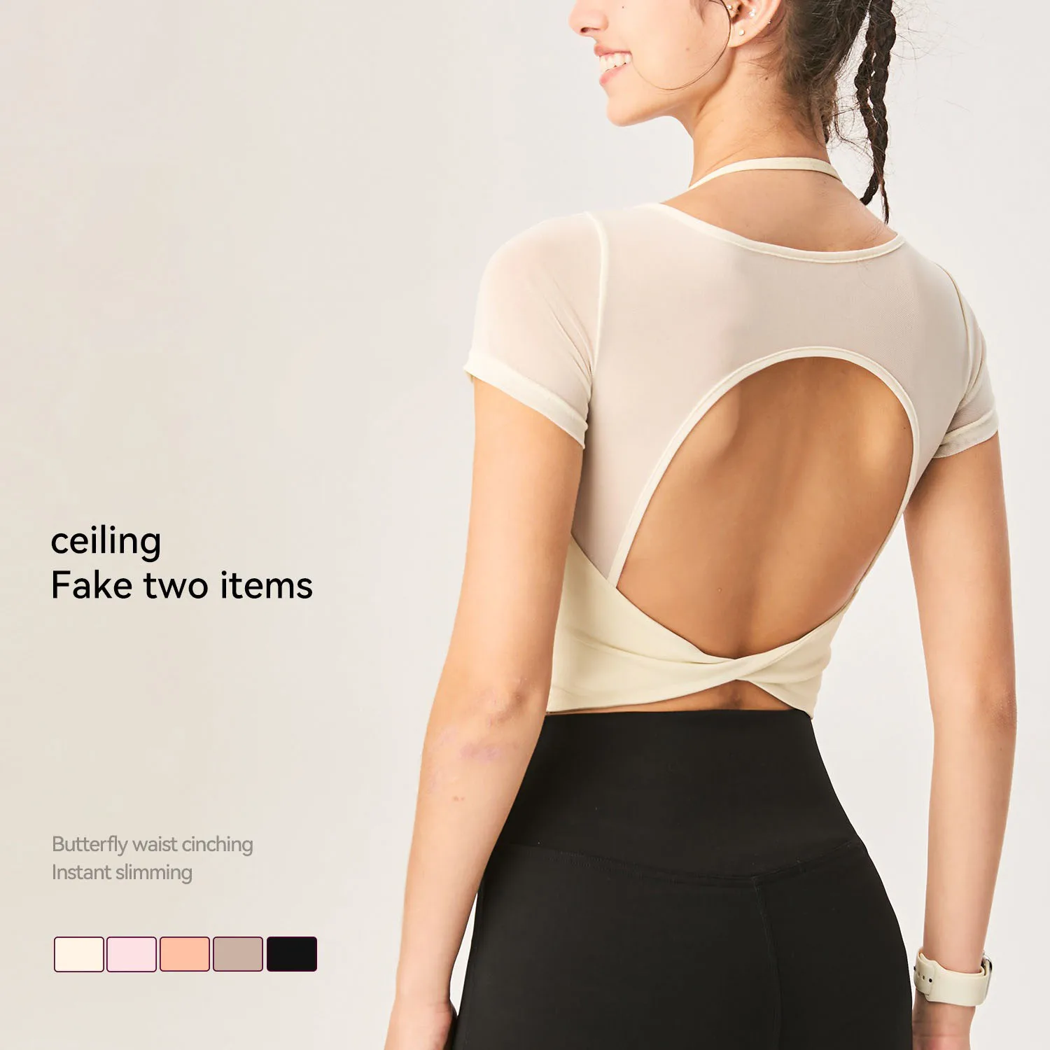 

Fake 2 Pieces Backless Sports Short Shirts Women Gym Tops Sexy Yoga Padded Crop Tops Fitness Clothing Workout Shirts Sportswears