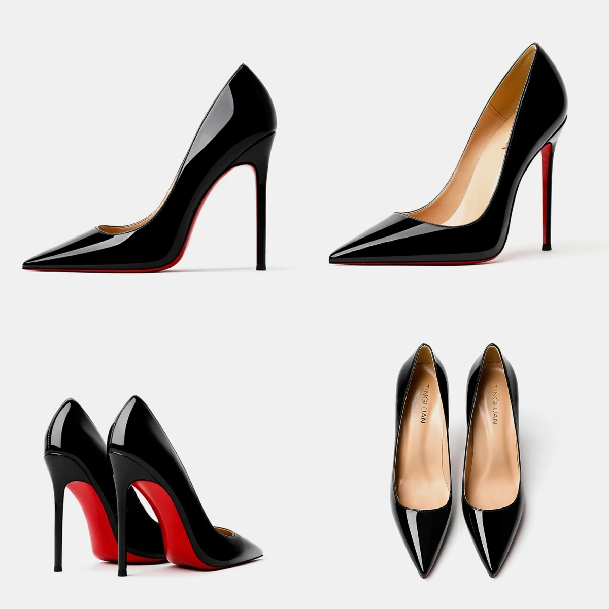 

High Heels for Red Shiny Bottoms Women Pumps 6 8 10 12cm Thin Heels Pointed Toe Black Heels Shoes 34-44