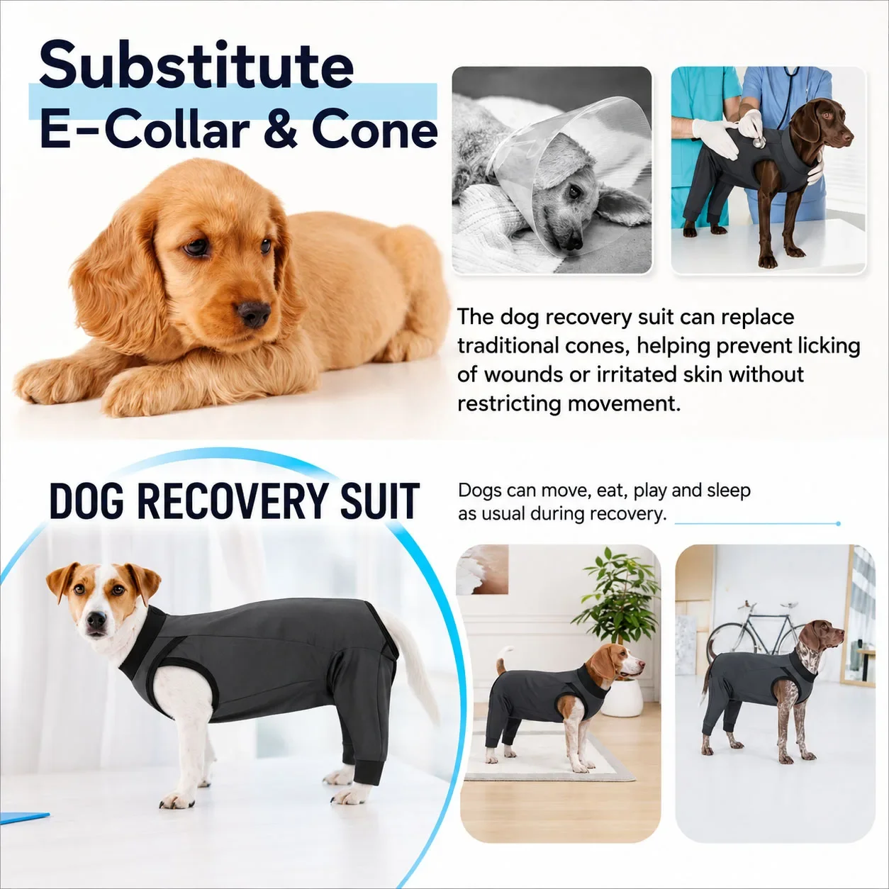 Dog Recovery Suit After Surgery Cotton Post Operative Bodysuit Anti Licking Wound Cover Long Leg Onesie Cone Alternative for Dog