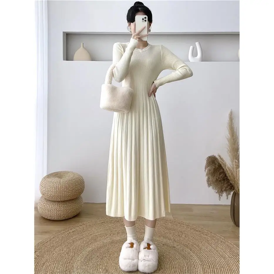 plus Size Winter Dr Casual Knitted Sweater Base Layer Flattering A-Line Skirt for plus Size Women Trendy Korean Sle