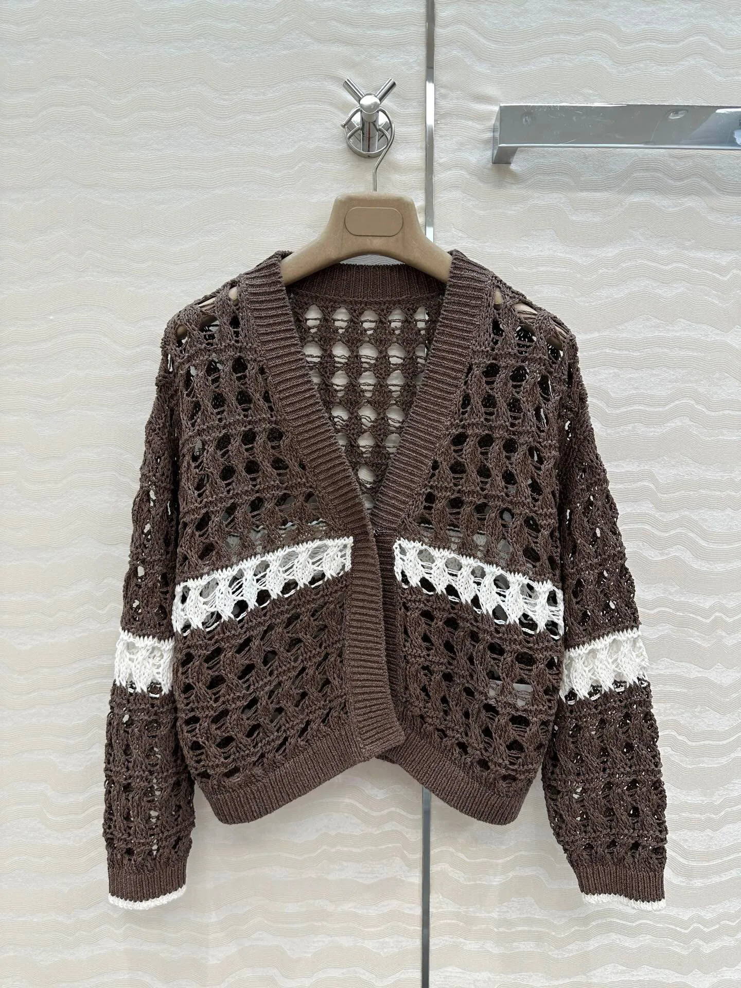 Novedad de primavera y verano para mujer, suéter de punto calado, cárdigan Vintage de manga larga, Top que combina con todo