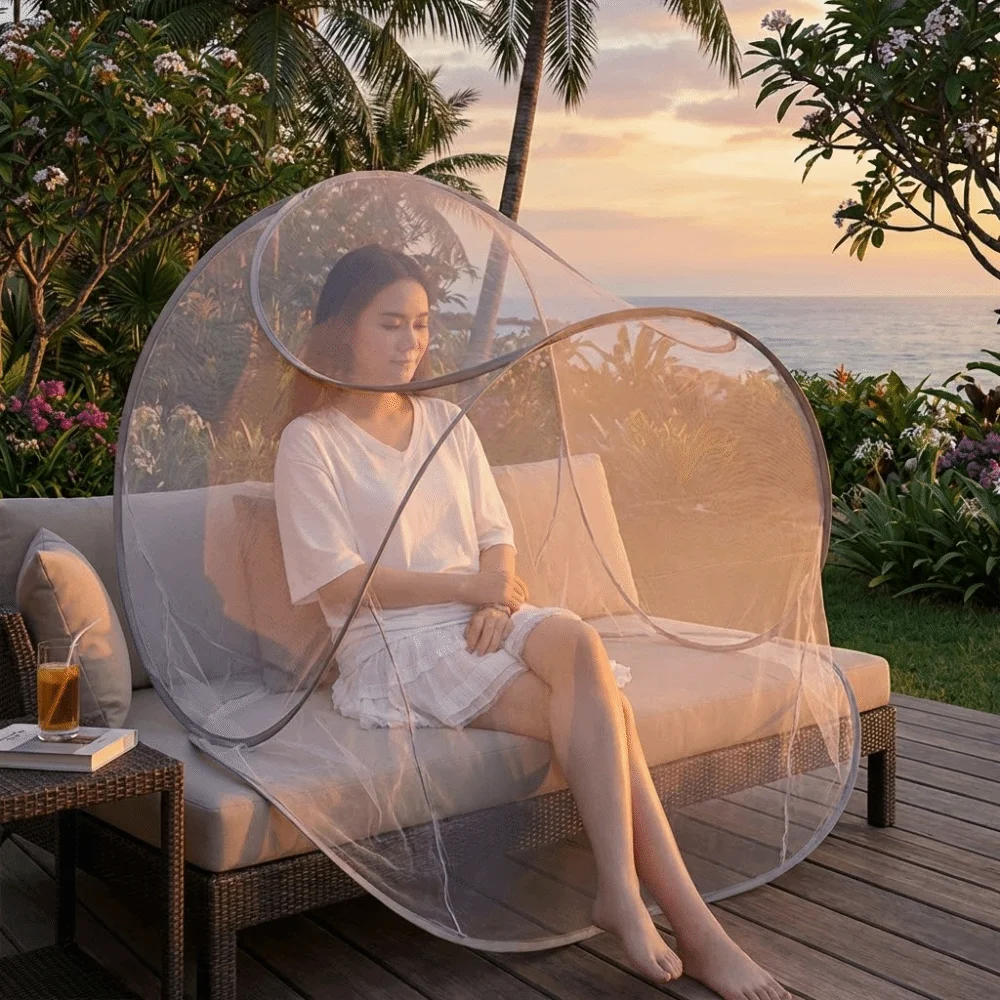 Foldable Face Head Mosquito Net High-Density Mesh Adjustable Mosquito-Proof Net No Installation Breathable Mosquito Bar Frame