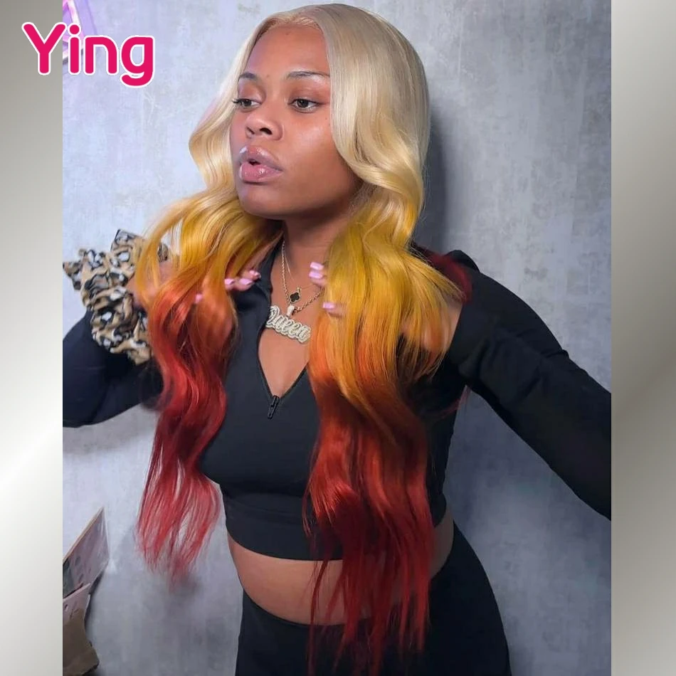 

36 Inch 200% Body Wave Omber Yellwo Orange 13x4 13x6 Lace Front Wigs Human Hair 613 Blonde Lace Wigs PrePlucked With Baby Hair