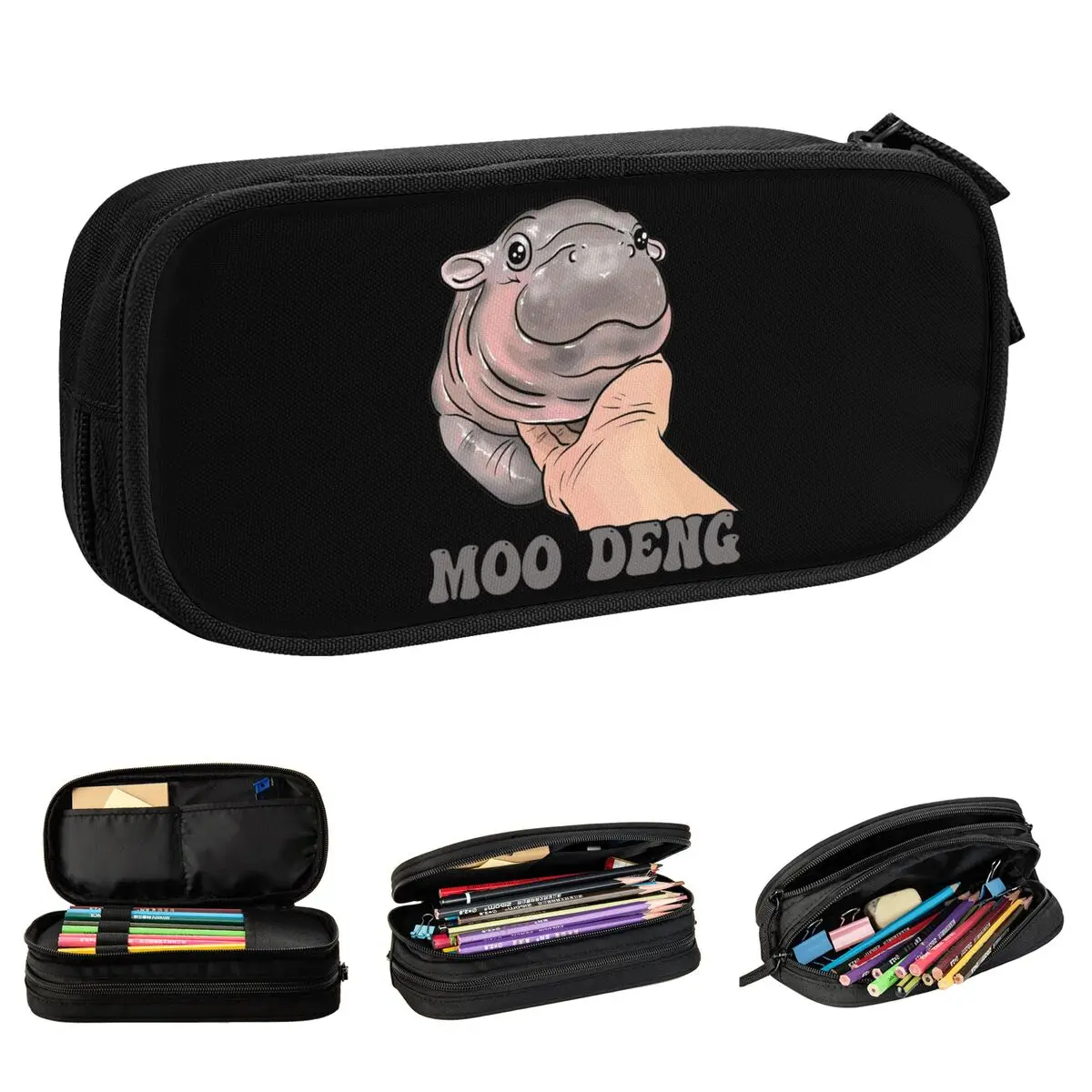 Cute Moo Deng Baby Hippo Pencil Case Hippopotamus Pencilcases Pen Box for Girl Boy Pencil Bags School Supplies Zipper Stationery