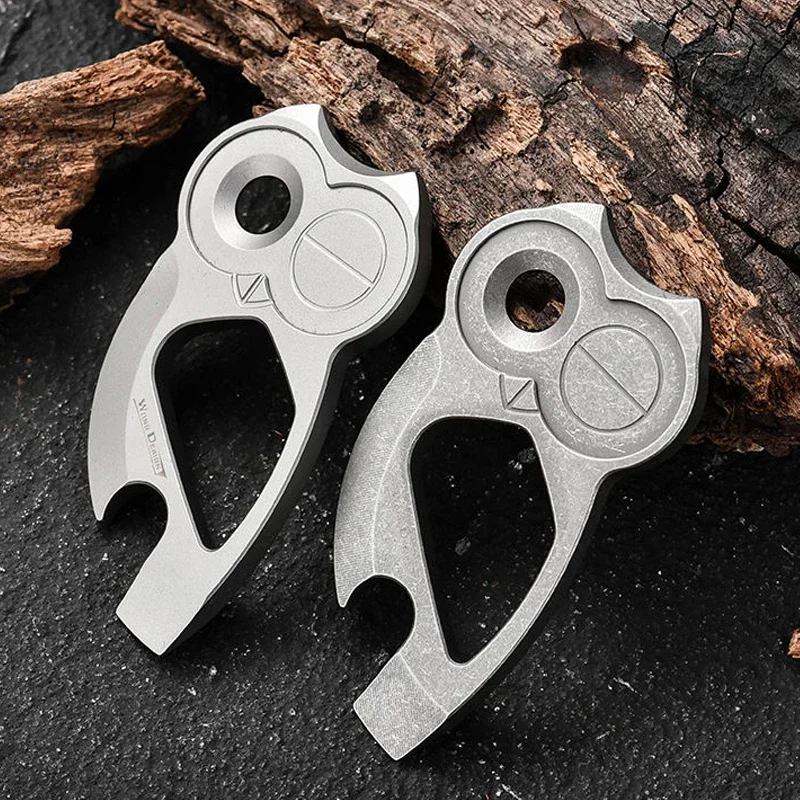 Outdoor Titanium Alloy EDC Creative Owl Bottle Opener Multifunctional Key Pendant