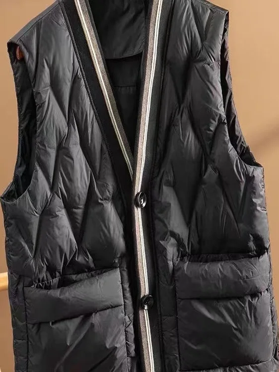 

Lightweight V-Ne down Cotton Vest Women's Faion Outerwear Autumn Winter Commute Sle ket Detail Regular Length