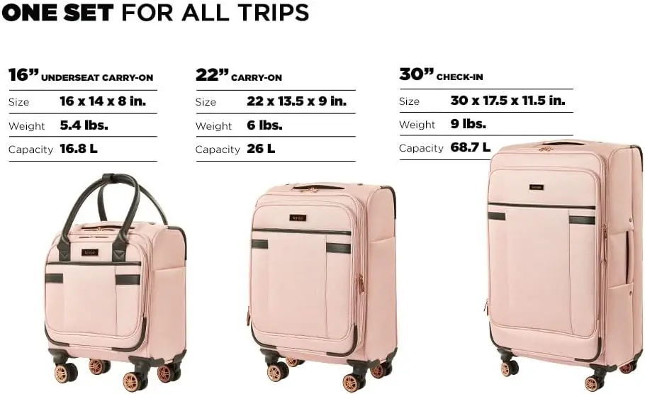 Hudson Softside Spinner Luggage, Rose, 3-Piece Set (16/20/28)