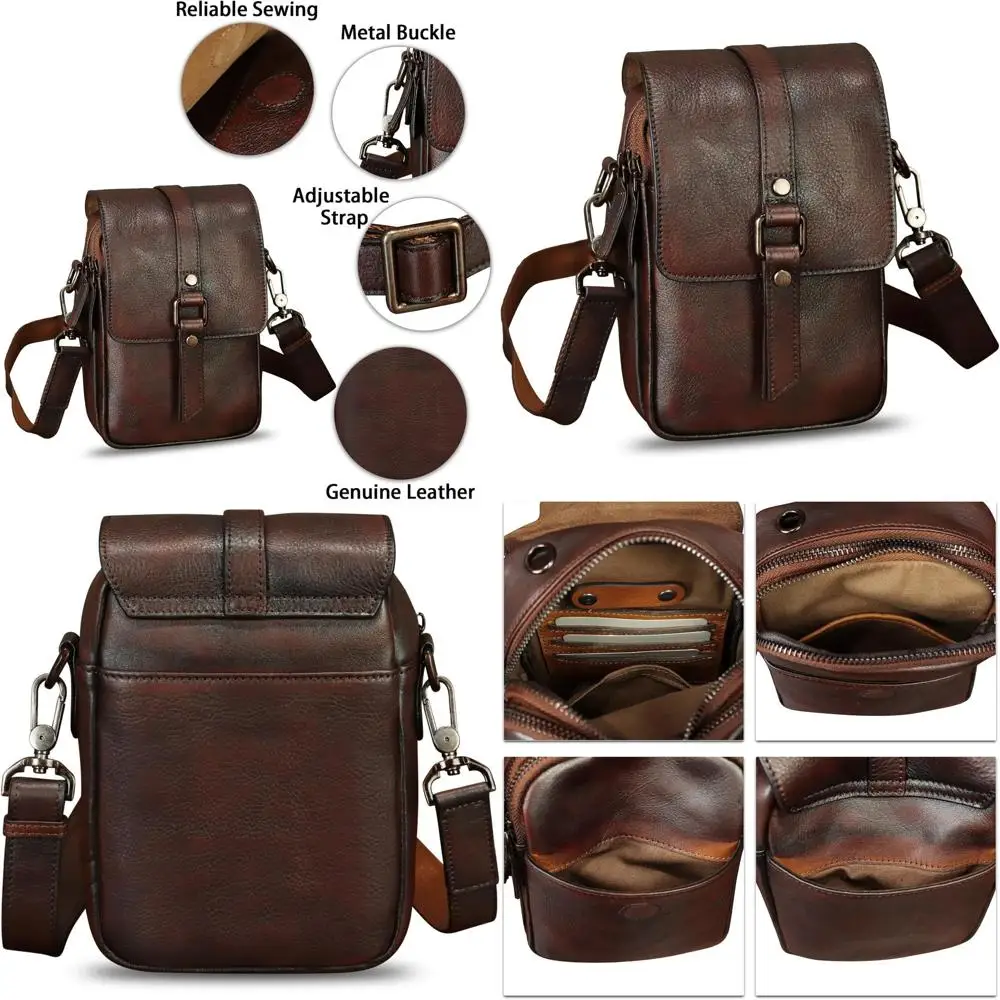

Vintage Leather Crossbody Bag for Women - Small Phone Pouch with Shoulder Strap, Mini Vintage Leather Cell Phone Purse
