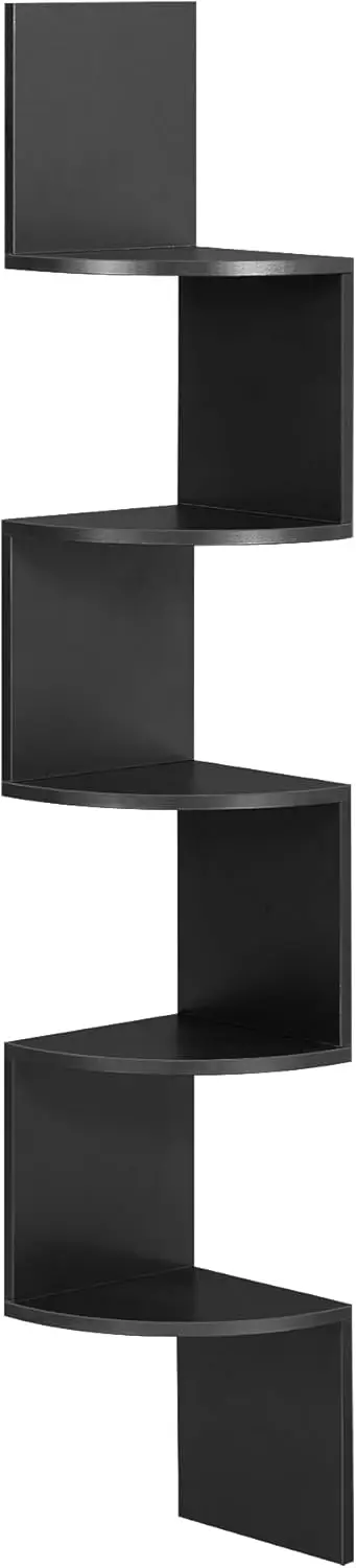 

5-Tier Floating Corner Bookshelf, Wall Mounted Shelf for Bedroom, Living Room, Bathroom, Home Office in Black