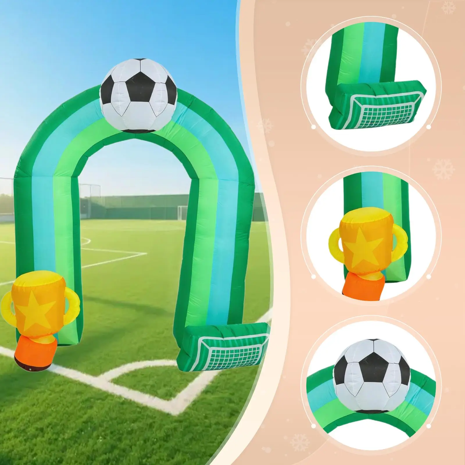 Arco Inflable de Fútbol de 8.86 pies, Decoración para Jardín con Temática de Fútbol, con Estacas para el Suelo, Iluminado, para Césped, Porche, Exterior, Jardín