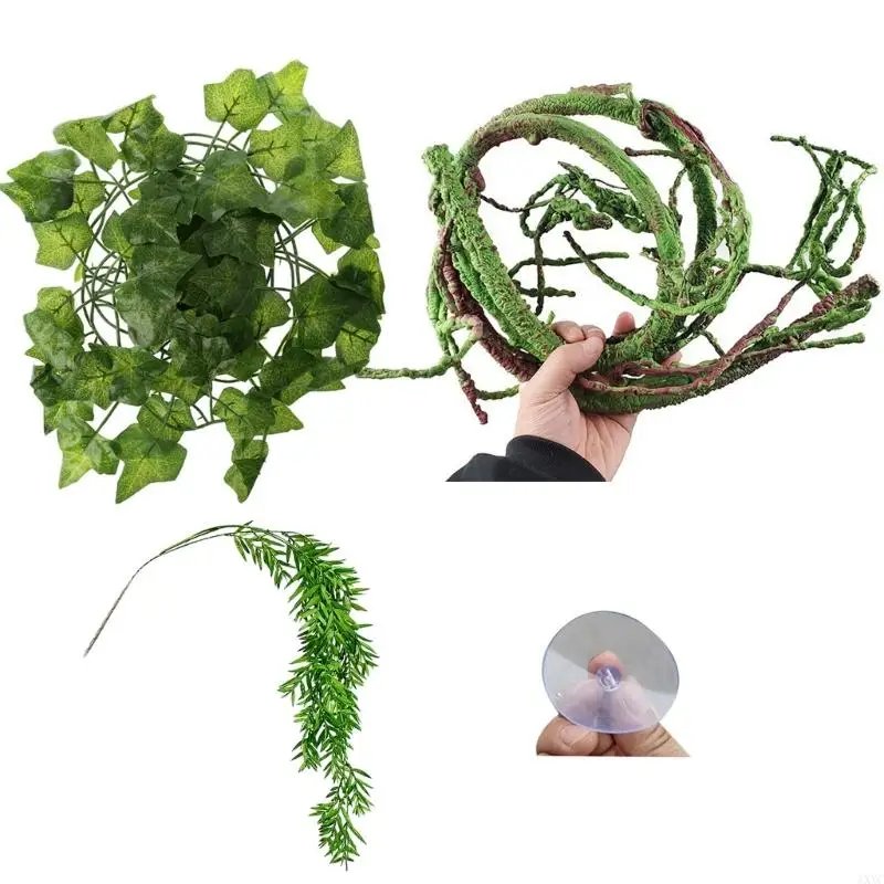 

AXYC Realistic Vine Decoration for Reptiles Terrariums Natural Cave Habitat Decors Climbing Plant Hammock Hideouts Cave