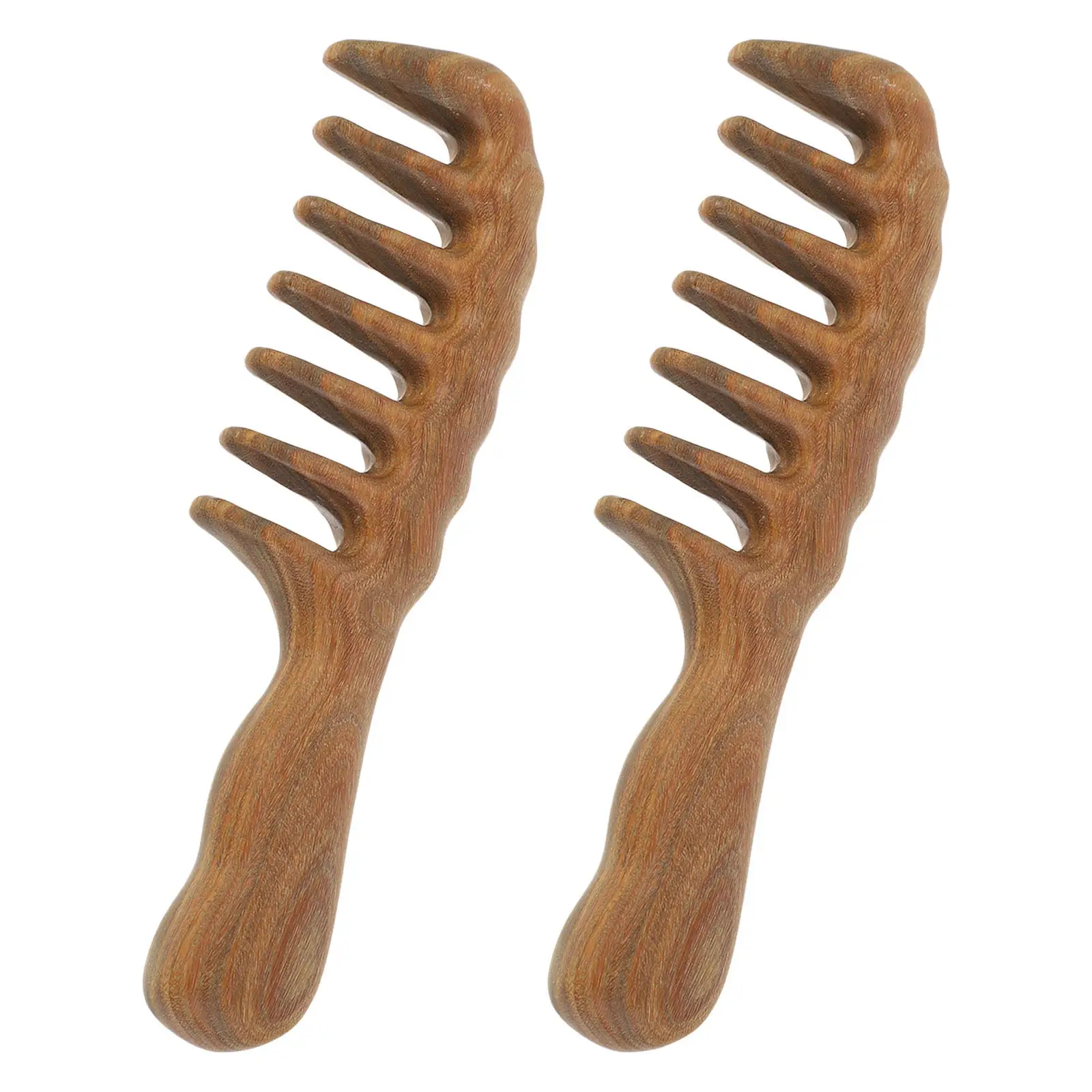 2Pcs Wide Tooth Sandalwood Comb Detangling Curly Wavy Fine Straight Hair Scalp Massage Brush Wood Hair Comb for Wet Dry Use