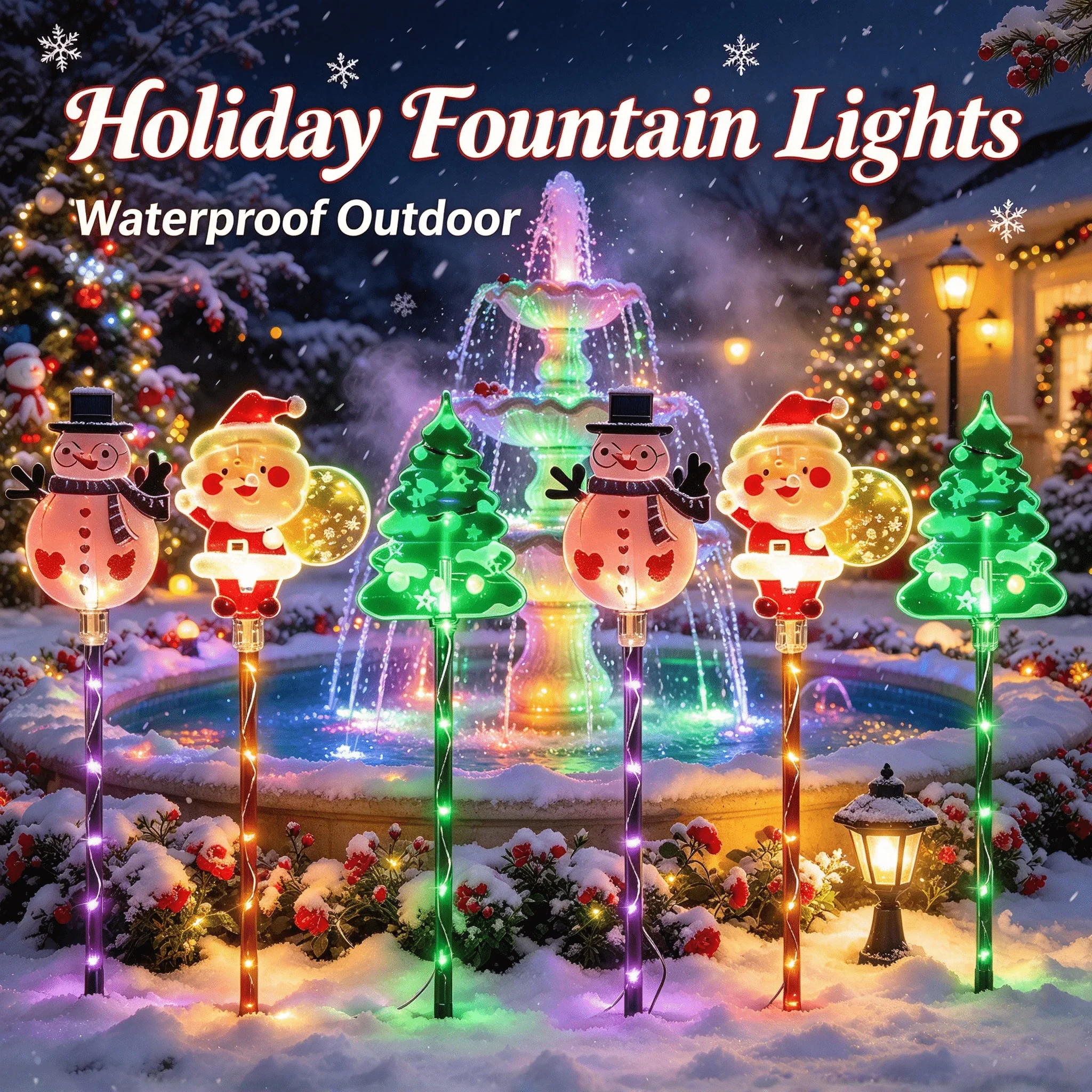 Solar Christmas Lawn Stake Lights Outdoor Waterproof Multi-color 6 in 1 for Santa Snowman Tree Holiday Yard Garden Decor