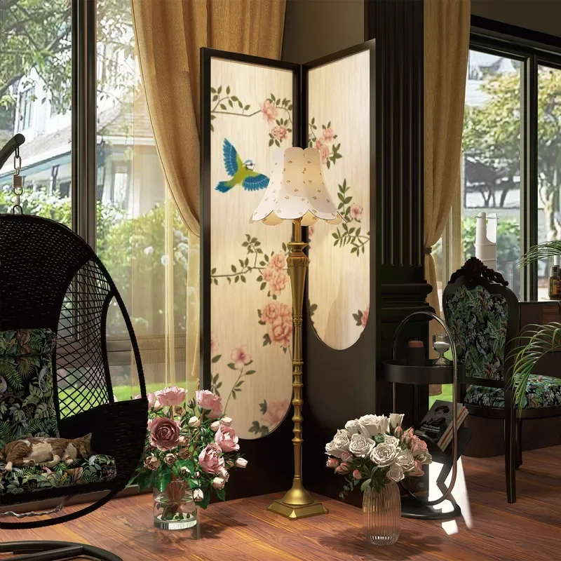 Customizable French Style Folding Screen Room Divider for Living Room Entrance Movable Medieval Design Partition Panel