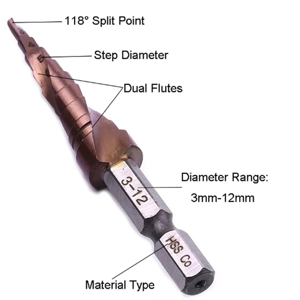 Stepped Drill Professional M35 Cobalt Step Drill Bit Set 3PCS HSS CO Cone Metal Drill Bits 3 12mm 4 22mm 6 24mm