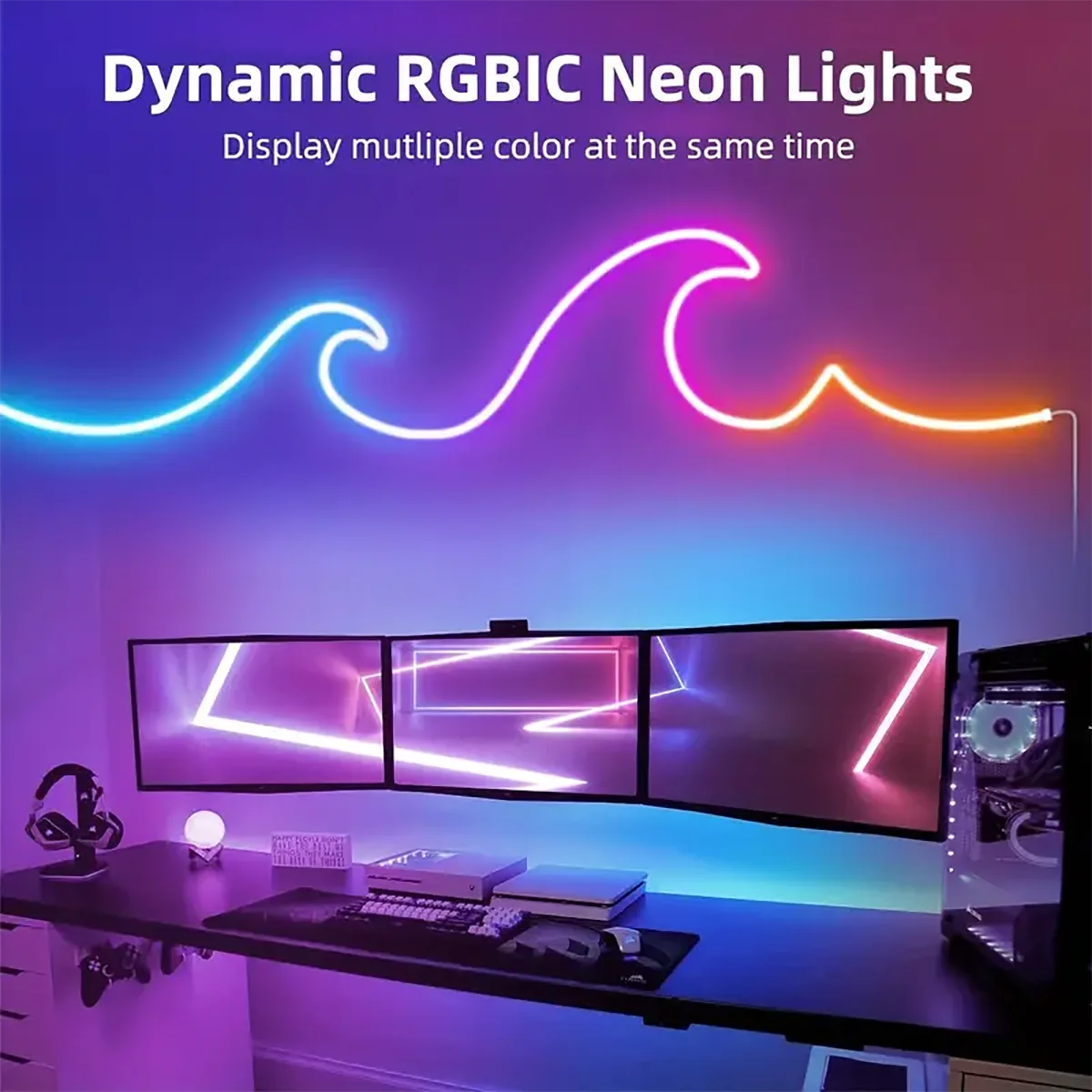 LED Neon Strip RGBIC Gaming Ambient Lighting DC 5V Waterproof  Flexible Ribbon Tape Neon Lights With Bluetooth Music Control