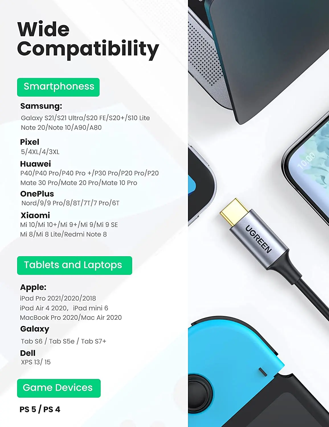 UGREEN USB C to RCA Audio Cable Type C to 2RCA Male Jack Plug Adapter Car Auxiliary Stereo Speaker Amp Cord - view 6