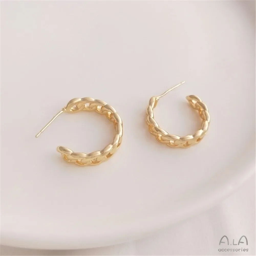 14K Gold Thread C-shaped Fried Dough Twists Earrings 925 Silver Needle Earrings Fashion Luxury Temperament Female Ear Jewelry