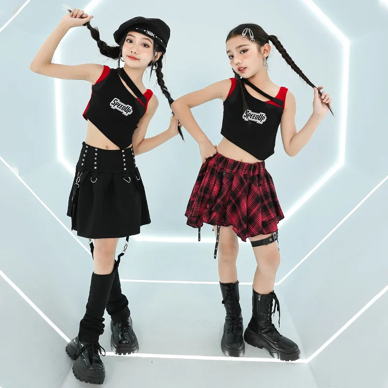 Chidren hip hop clothing girls dance suits hip hop girl set short sleeve crop tshirt girls jazz dance costumes