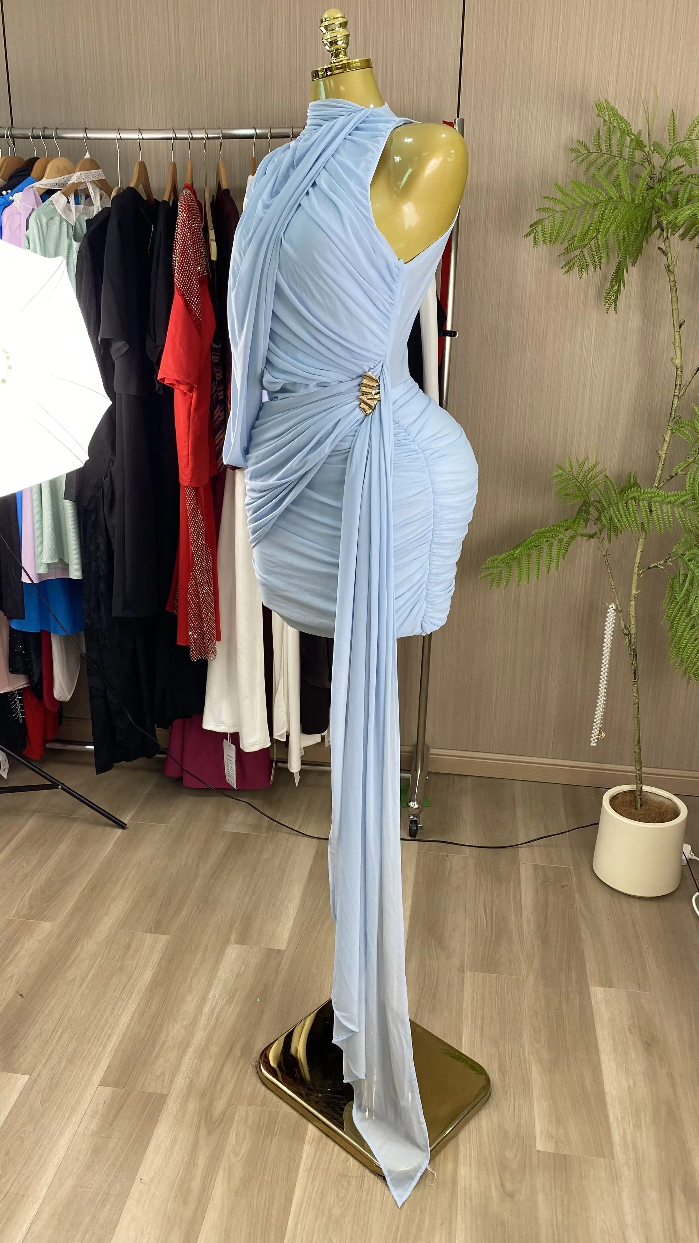 Charming Casual One-Shoulder Ruched Midi Pencil Skirt – Fall 2026-GZXX1024