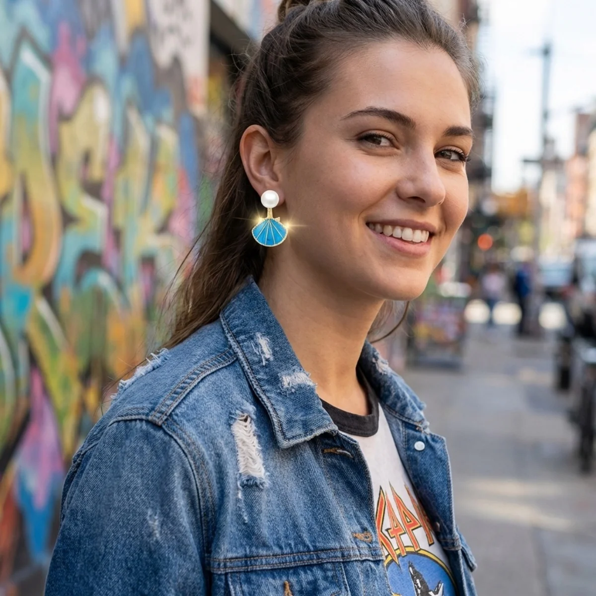 Imitationsperlen-Ohrstecker mit Emaille-Muschel-Rückseite für Damen und Herren, böhmische Ozean-Strand-Muschel-Ohrringe, Sommerparty-Schmuck – Detail 10