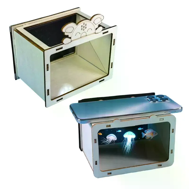 DIY Wooden Holographic Cinema 3D Phone Projector Hologram Bracket Science Educational Toy for Kids Toddler