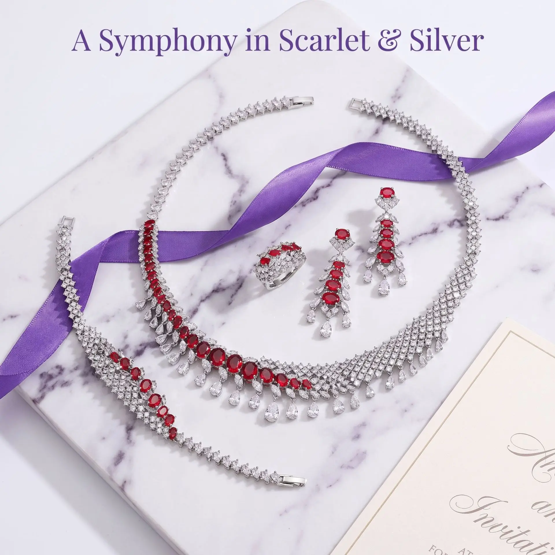 Luxury Tassel Statement AAA Cubic Zirconia Necklace Earrings Ring Bracelet For Women Bridal Wedding Crystal Jewelry Set Gifts