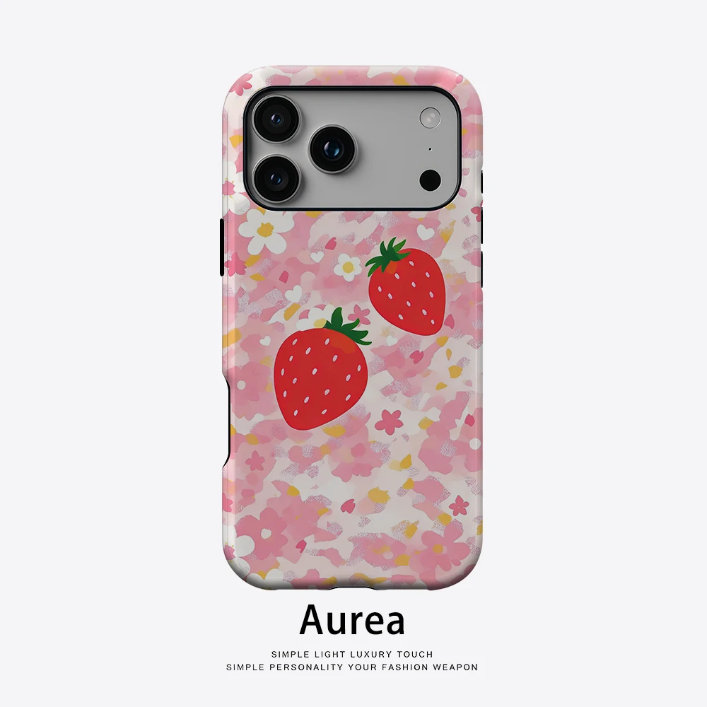 Aurea Case Matte Bumper für MagSafe Hülle für iPhone 18 17 16 15 14 Plus 13 Pro Max Stoßfeste Harte PC Erdbeerblumen-Schutzhülle