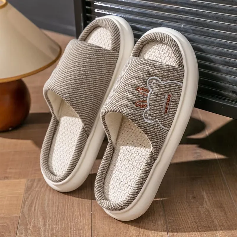 Home Linen Slippers for Women in Spring and Autumn Indoor Cotton and Linen Thick Bottom Home Anti Slip Summer Wholesale for Men