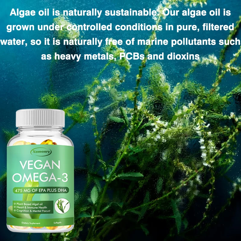 Cápsulas veganas OMEGA-3 – boas para coração, cérebro, olhos, articulações, saúde óssea, suporte imunológico