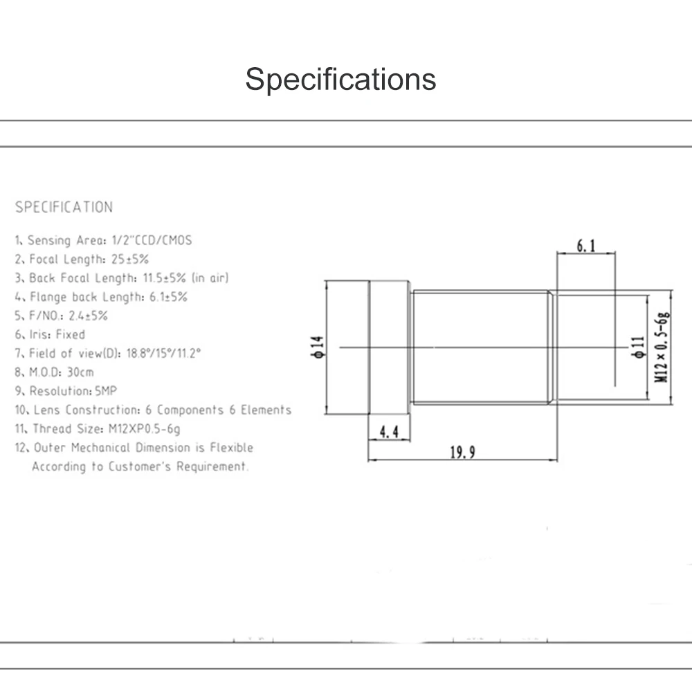 Witrue HD 5.0Megapixel 25mm M12 CCTV Lens 1/2\