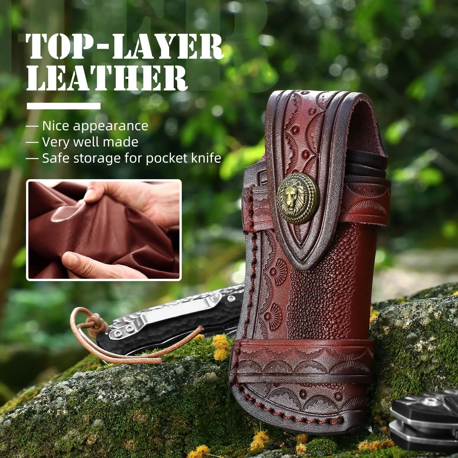 OMESIO Guaina per coltello in pelle da 4,53'' (M) per tasca, pieghevole e portacoltelli orizzontale