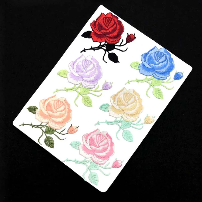 6 Stück/Stoff-Blumen-Applikationen, thermoklebende Kleideraufkleber, Rosen-Stickerei-Aufnäher zum Aufbügeln, Dekoration für Kleidung, Jeans – Detail 7